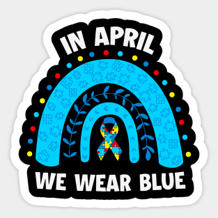 In April We wear blue - Blue Ribon Autism Awareness Sticker